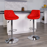 Flash Furniture Contemporary Red Vinyl Bucket Seat Adjustable Height Bar Stool with Chrome Base CH-82028A-RED-GG
